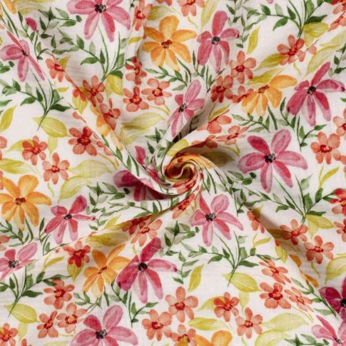 Tissu Double gaze de Coton digital Orélia vitaminés sur fond Blanc