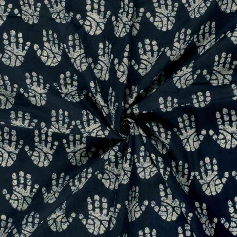 Voile de coton Batik tribal Divers sur fond Bleu indigo