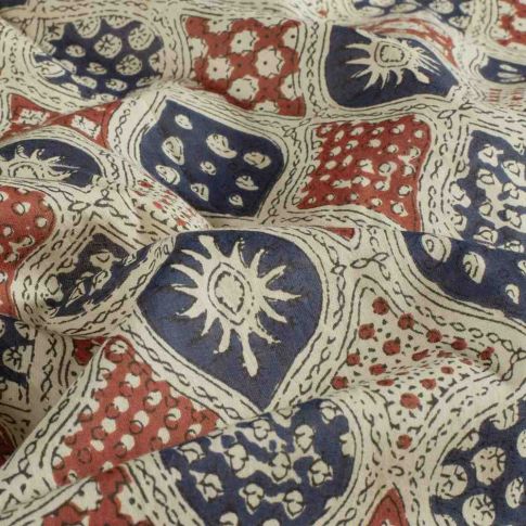 Voile de coton Batik Moghul Géométriques sur fond Beige