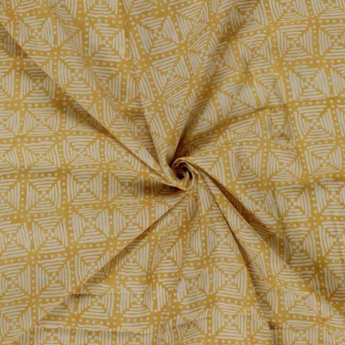 Tissu voile de coton Cortina Géométriques sur fond Jaune curcuma