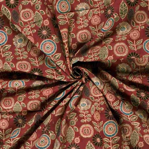 Tissu voile de coton Batik Capri  Fleuris sur fond Brique