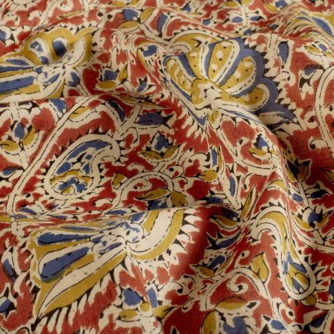Tissu Voile de Coton Anaya fleurs Rouge brique sur fond Ivoire