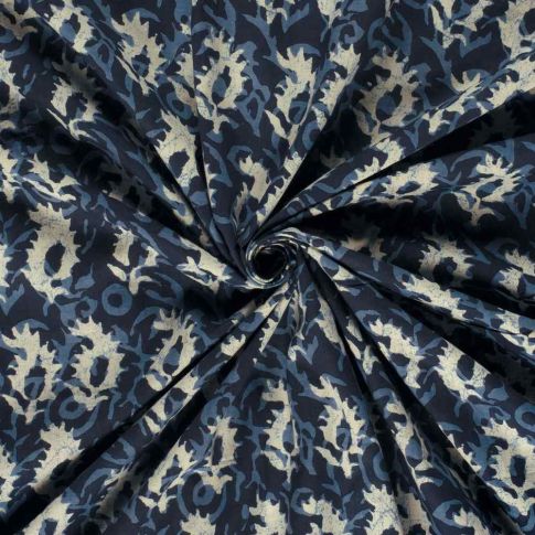 Voile de coton Batik Indigo Impress Divers sur fond Bleu indigo