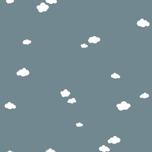 Tissu Jersey Coton LittleBird Nuages blancs sur fond Bleu indigo