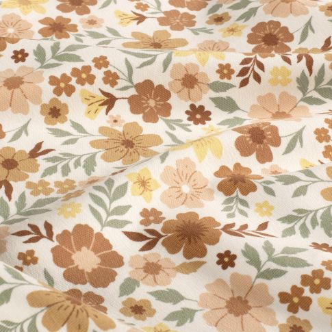 Tissu Jersey Coton Fleurs Louise sur fond Blanc