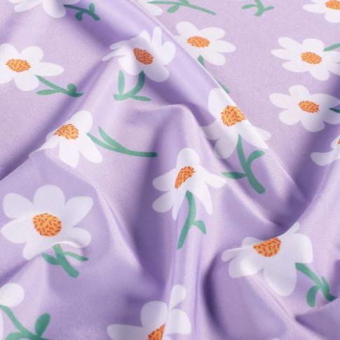 Tissu Lycra marguerites Rita blanches sur fond Violet