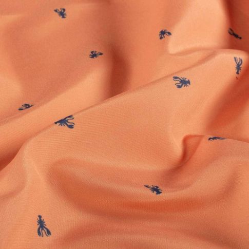 Tissu Polyester  homards Cayana bleus sur fond Orange