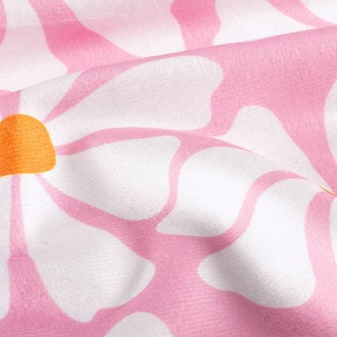 Tissu Toile de Polycoton  marguerites Lunaka blanches sur fond Rose bonbon
