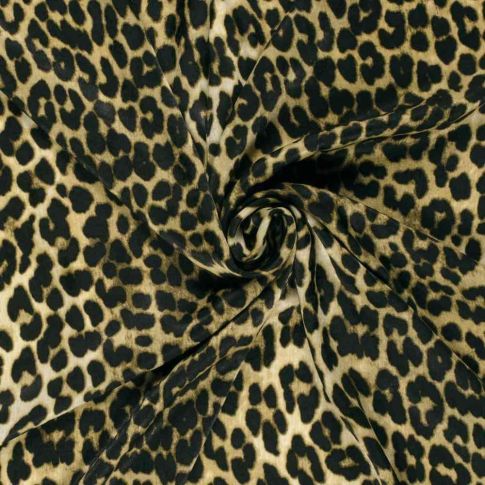 Tissu Satin Velvet Esmera léopard Noir sur fond Vert olive
