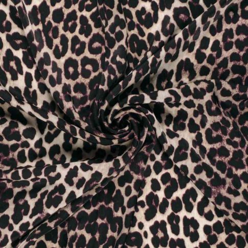 Tissu Satin Velvet Esmera léopard Noir sur fond Beige