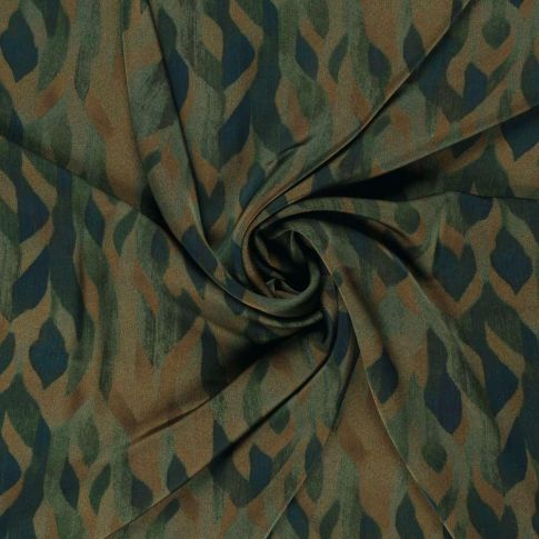 Tissu Satin Duchesse Arsinoé motif abstrait Vert foncé sur fond Vert kaki foncé