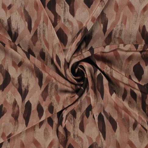Tissu Satin Duchesse Arsinoé motif abstrait Chocolat sur fond Taupe