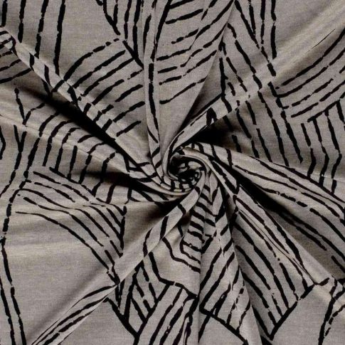 Tissu Jersey Viscose Zénaïde nervures Noires sur fond Grège