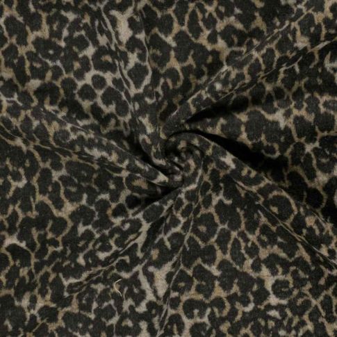 Tissu Jacquard toucher laine Eris léopard Noir sur fond Beige sable