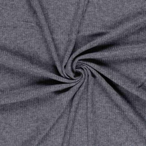 Tissu Maille côtelé Céliane uni  pailleté  Bleu ardoise