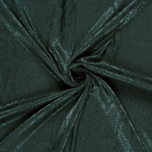 Tissu Jacquard satiné aspect  serpent sur fond Vert foncé