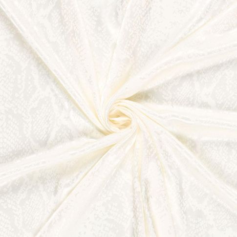 Tissu Jacquard satiné aspect  serpent sur fond Blanc