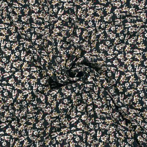 Tissu crêpe de viscose Lurex Sandi Fleuris sur fond Bleu nuit