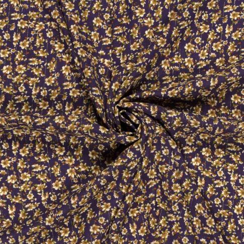 Tissu crêpe de viscose Lurex Sandi Fleuris sur fond Bleu marine