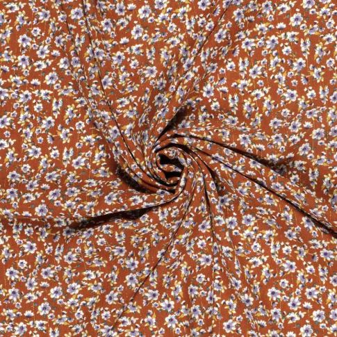 Tissu crêpe de viscose Lurex Sandi fleuris sur fond Brique