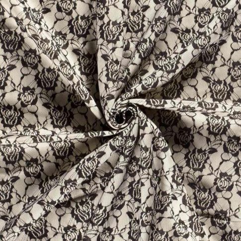 Tissu Jersey Milano Lace Fleuris sur fond Crème