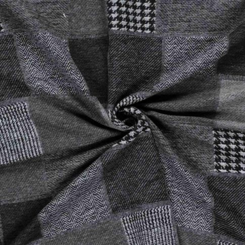 Tissu Jacquard  Motifs Patchwork sur fond Gris foncé