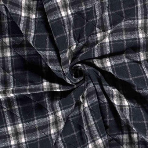 Tissu Jacquard matelassé Storia Carreaux sur fond Bleu marine