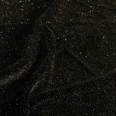 Tissu Velours ras Lurex Nova  paillettes Dorées sur fond Noir