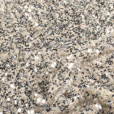 Tissu Sequins Cosmos sequins Argentés sur fond Beige nacré