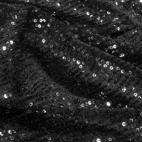 Tissu Mousseline Sequins extensible Elina uni Noir