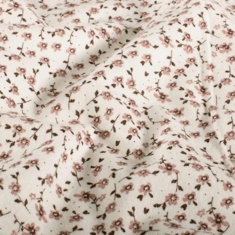 Tissu Flanelle de Coton Elisa fleurs Roses sur fond Beige