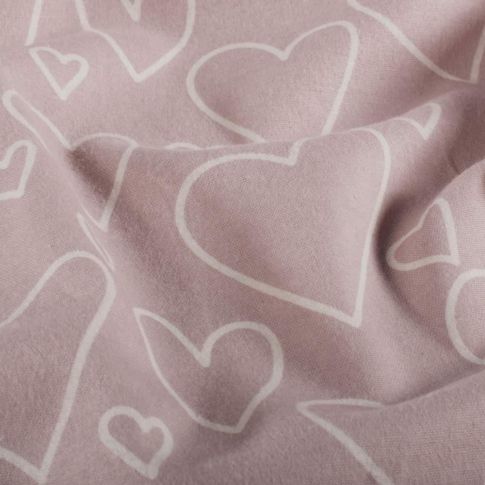 Tissu Flanelle de Coton Emy cœurs Blanc sur fond Rose poudré