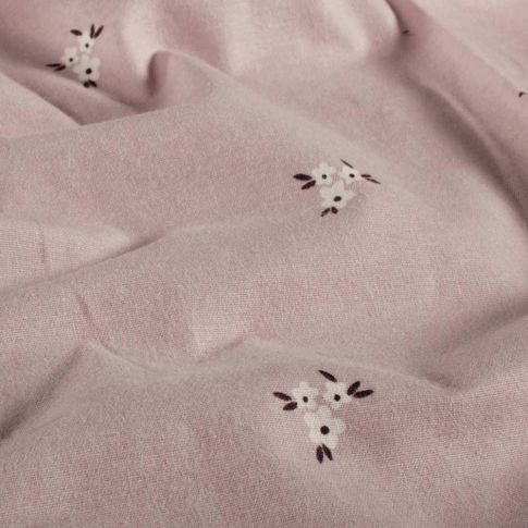 Tissu Flanelle de Coton Lina bouquets floraux Blanc sur fond Rose poudré