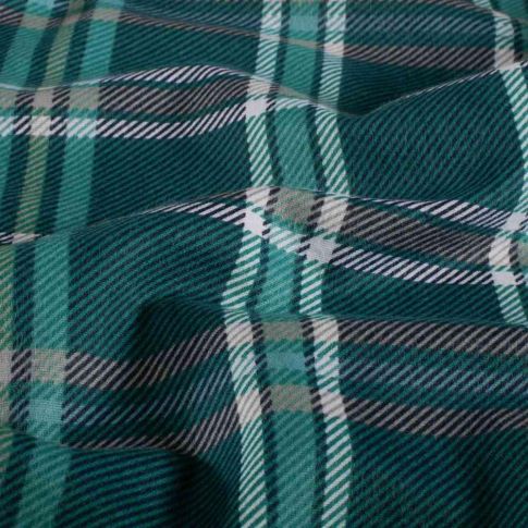 Tissu Flanelle de Coton Maxence carreaux Blancs sur fond Vert émeraude