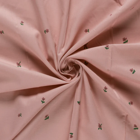 Tissu Flanelle de Coton Apolline fleurs Roses sur fond Vieux rose