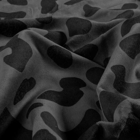 Tissu Velours tout doux Noémie panthère Noir sur fond Gris anthracite