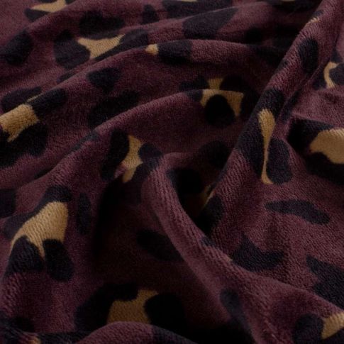 Tissu Velours tout doux Tess motif léopard sur fond Prune foncé