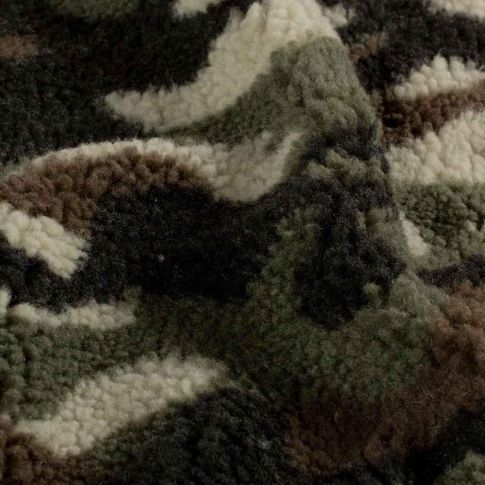 Tissu Fausse fourrure Mouton Lexie camouflage sur fond Vert kaki