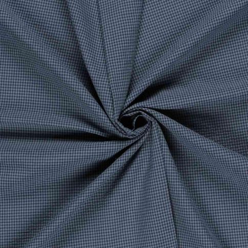 Tissu Seersucker Carreaux Nano Vichy sur fond Bleu marine
