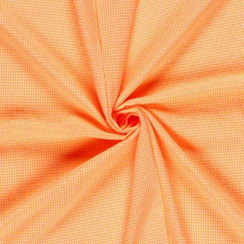 Tissu Seersucker Carreaux Nano Vichy sur fond Orange fluo