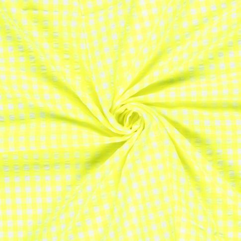 Tissu Seersucker Carreaux blanc sur fond Jaune fluo