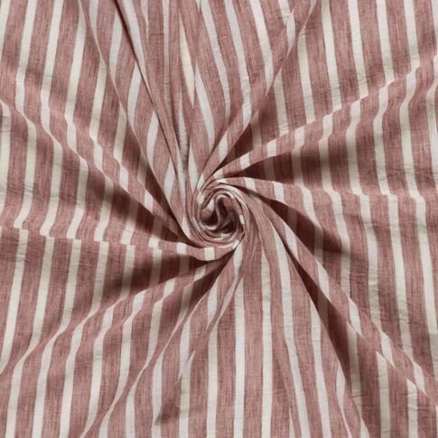 Tissu Polyester aspect Lin Rayures Anna sur fond Terracotta