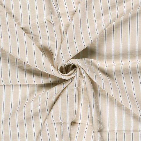 Tissu Crêpe de Viscose Basile fines rayures sur fond Beige
