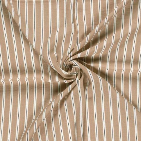 Tissu Crêpe de Viscose Basile fines rayures sur fond Beige sable