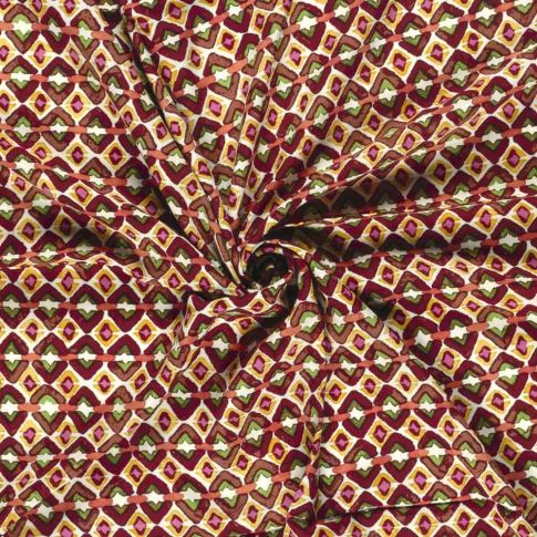 Tissu Viscose imprimé Olympe mosaïque Pourpre sur fond Ecru