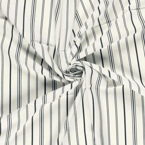 Tissu Lin Viscose Louis fines rayures Noir sur fond Ecru