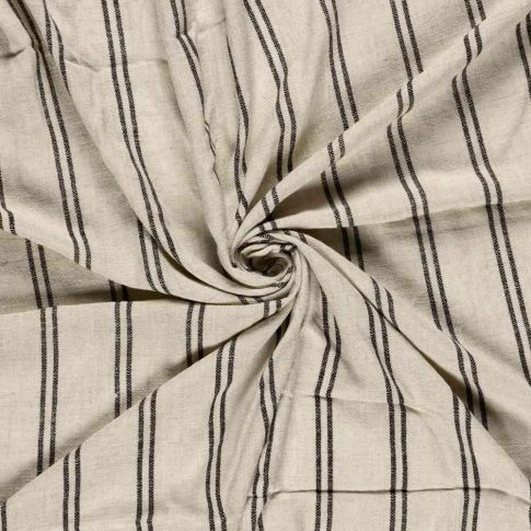 Tissu Lin Viscose Gustave rayures double sur fond Beige
