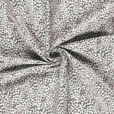 Tissu Bengaline de Viscose tacheté léopard abstrait sur fond Blanc