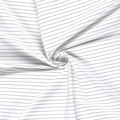 Tissu Bengaline de Viscose Lin Estelle fines rayures grises sur fond Blanc