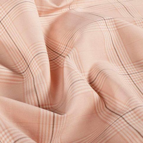 Tissu Bengaline de Viscose Carreaux Fina Ivoire sur fond Rose pâle